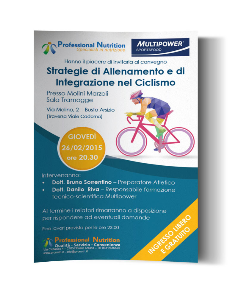 Progetto di impaginazione di un volantino per un convegno sportivo